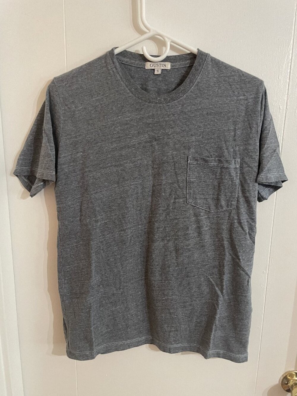 Gustin T-Shirt - Mens Small - Crew Neck Pocket - Cotton - Adult - Gray-Blue